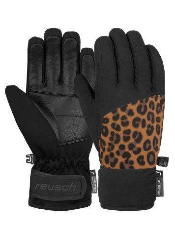 Reusch, Beatrix R-TEX® XT guantes de esquí niños Black / Brown Leopard marrón, negro